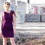 hand knit and crochet purple merino wool and cotton dress
