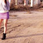 hand knit and dyed purple cotton and wool band mini skirt